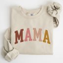 Large Sand Retro Mama Collegiate Vintage Mom Life Script Lettering Cozy Everyday Wear Sweatshirt