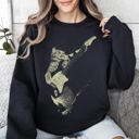 XXL Black Cat Playing A Guitar Cat Lover Graphic Vintage Style Soft Comfort Fit Sweatshirt