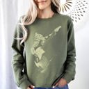 XXL Military Green Cat Playing A Guitar Cat Lover Graphic Vintage Style Soft Comfort Fit Sweatshirt