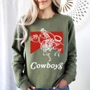XXL Military Green Cowboys Skeleton Horse Western Country Scene With Bold Vintage Graphic Sweatshirt