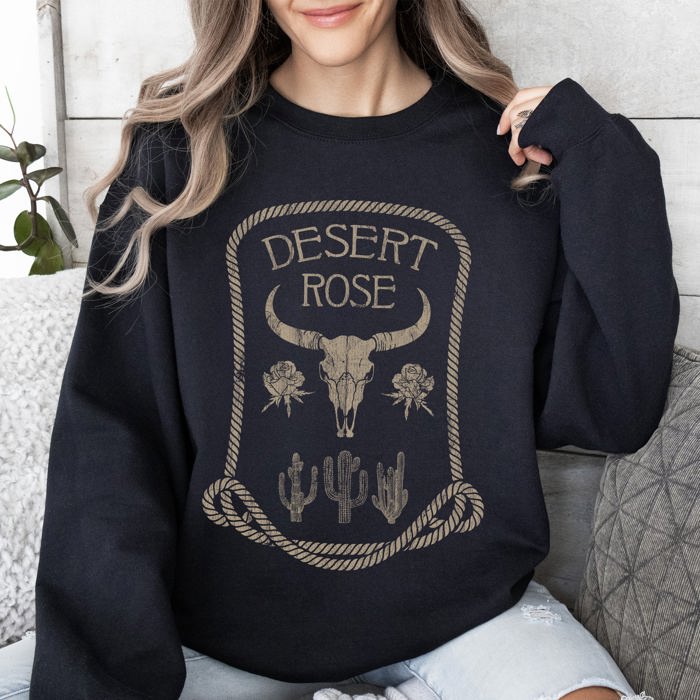 Desert Rose Skull Western Country Vintage-Inspired Limited Edition Graphic Sweatshirt