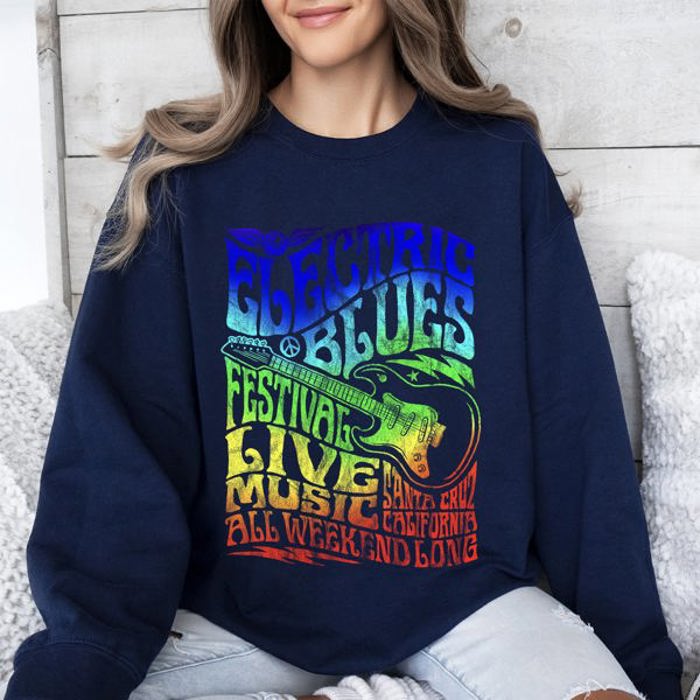 Electric Blues Festival Concert Poster Vintage Style Print Inspired By Iconic Nightclub Posters Sweatshirt
