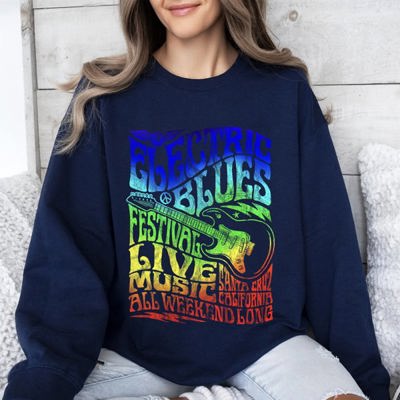 Electric Blues Festival Concert Poster Vintage Style Print Inspired By Iconic Nightclub Posters Sweatshirt
