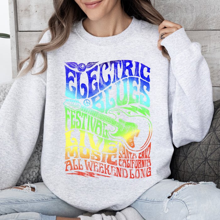 Electric Blues Festival Concert Poster Vintage Style Print Inspired By Iconic Nightclub Posters Sweatshirt