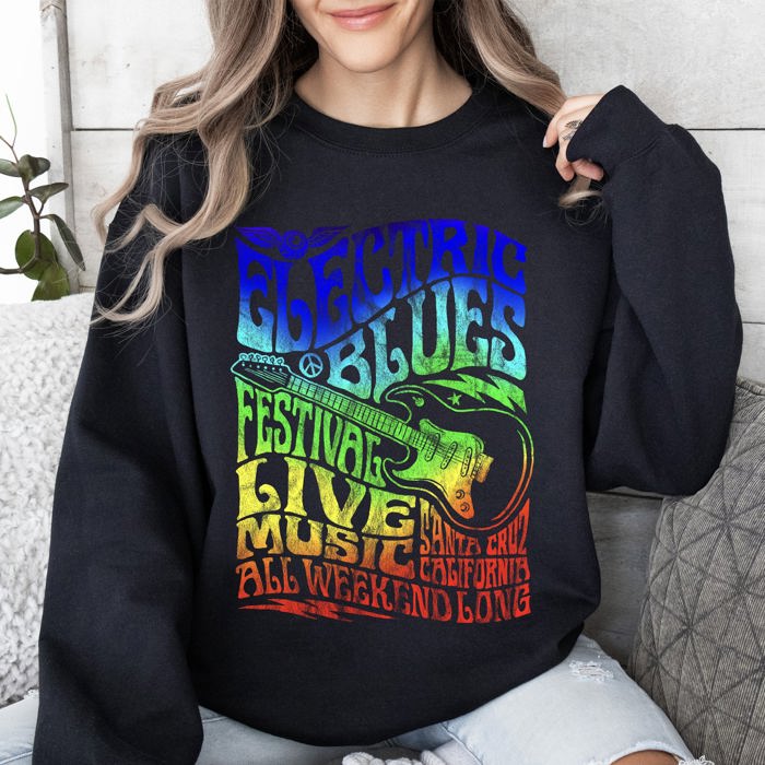 Electric Blues Festival Concert Poster Vintage Style Print Inspired By Iconic Nightclub Posters Sweatshirt