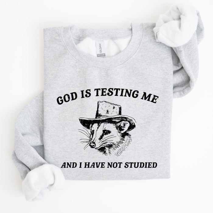 God Is Testing Me Opossum Possum Graphic Expression Of Faith Wit And Southern Charm Sweatshirt