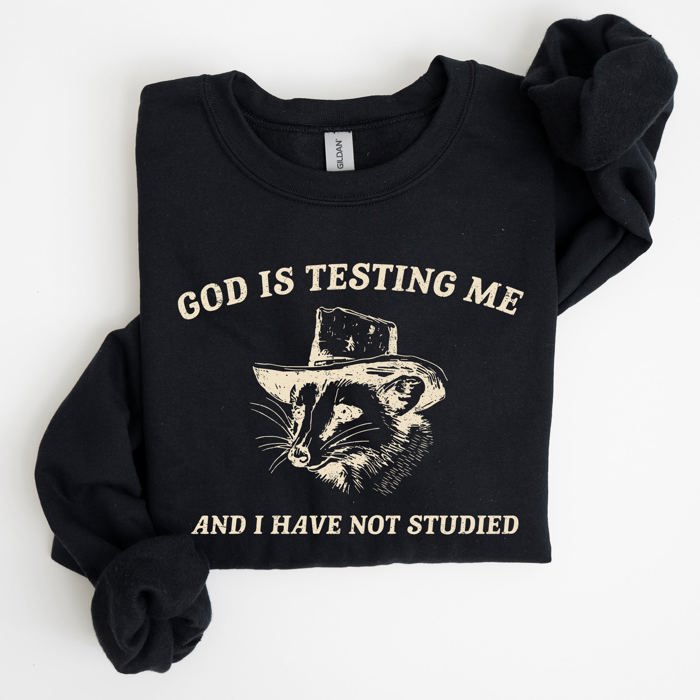 God Is Testing Me Opossum Possum Graphic Expression Of Faith Wit And Southern Charm Sweatshirt