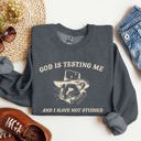 Large Dark Gray Heather God Is Testing Me Opossum Possum Graphic Expression Of Faith Wit And Southern Charm Sweatshirt