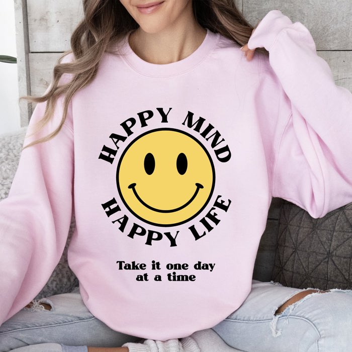 Happy Mind Happy Life Mental Health Self Love Soft Cotton Blend Cozy Everyday Positive Mindset Sweatshirt