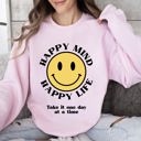 Medium Light Pink Happy Mind Happy Life Mental Health Self Love Soft Cotton Blend Cozy Everyday Positive Mindset Sweatshirt