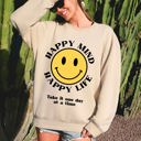 Medium Sand Happy Mind Happy Life Mental Health Self Love Soft Cotton Blend Cozy Everyday Positive Mindset Sweatshirt