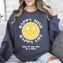 Medium Dark Gray Heather Happy Mind Happy Life Mental Health Self Love Soft Cotton Blend Cozy Everyday Positive Mindset Sweatshirt
