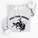 XXXL Ash Light Gray Hold Your Horses Rodeo Cowboy Western Rodeo Theme Vintage Graphic Cozy Sweatshirt