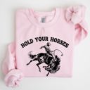 XL Light Pink Hold Your Horses Rodeo Cowboy Western Rodeo Theme Vintage Graphic Cozy Sweatshirt