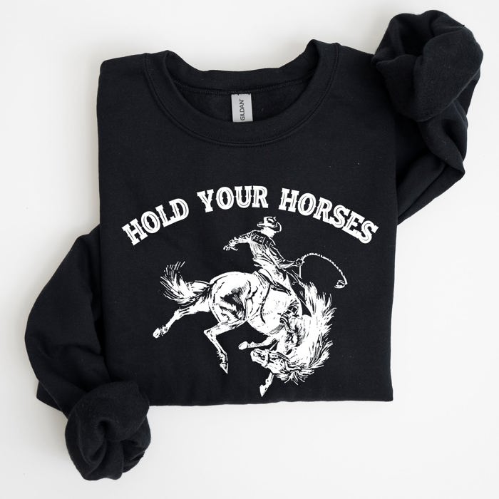 Hold Your Horses Rodeo Cowboy Western Rodeo Theme Vintage Graphic Cozy Sweatshirt