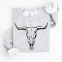 Medium Ash Light Gray Long Horn, Cow Skull, Rodeo, Cowboy Western Heritage Rustic Vintage Inspired Sweatshirt