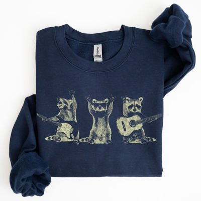Raccoon Band Playing Guitar Funny Animals Cartoon Graphic Art Illustration Sweatshirt