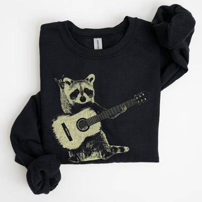 Raccoon Playing A Guitar In A Whimsical Forest Scene With Playful Vibe Sweatshirt