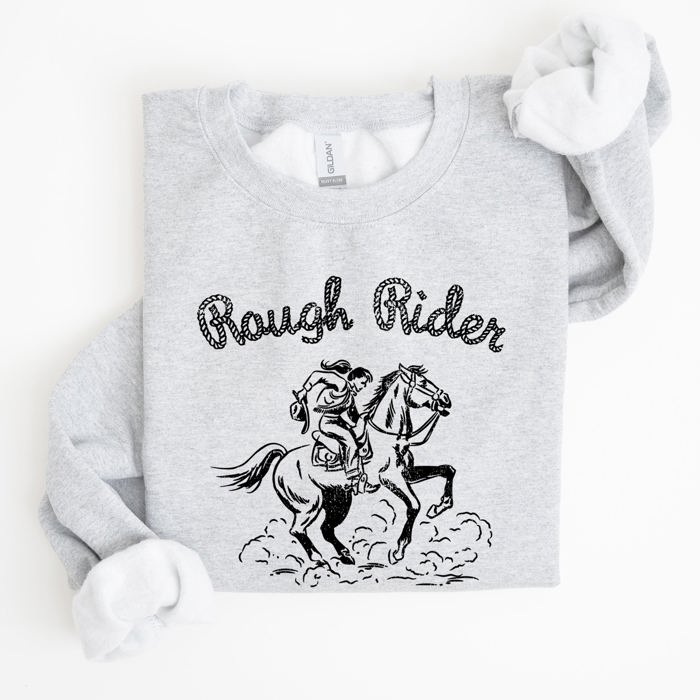 Rough Rider, Cowgirl, Horse, Rodeo Western Heritage Illustration Graphic Sweatshirt