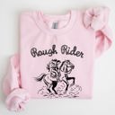 Large Light Pink Rough Rider, Cowgirl, Horse, Rodeo Western Heritage Illustration Graphic Sweatshirt