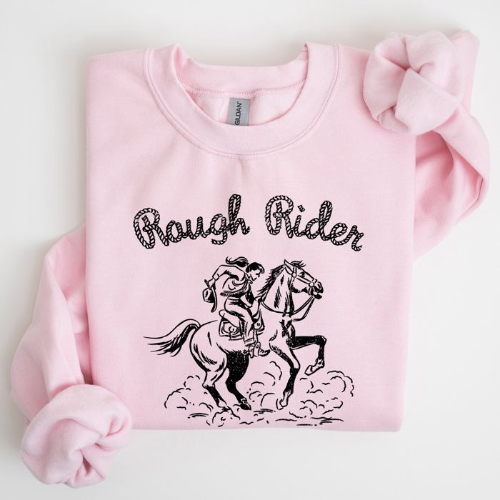 Rough Rider, Cowgirl, Horse, Rodeo Western Heritage Illustration Graphic Sweatshirt