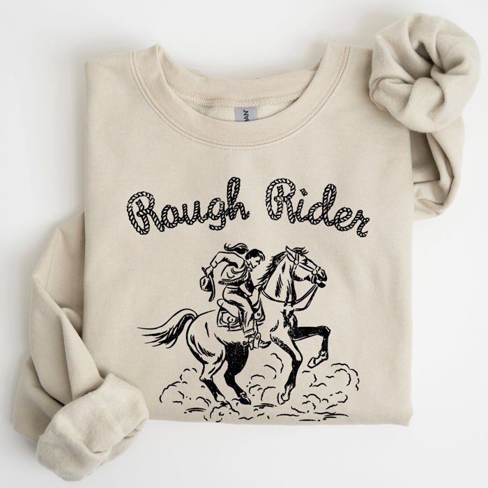 Rough Rider, Cowgirl, Horse, Rodeo Western Heritage Illustration Graphic Sweatshirt