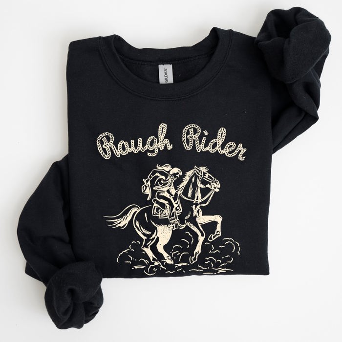 Rough Rider, Cowgirl, Horse, Rodeo Western Heritage Illustration Graphic Sweatshirt