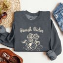 Large Dark Gray Heather Rough Rider, Cowgirl, Horse, Rodeo Western Heritage Illustration Graphic Sweatshirt