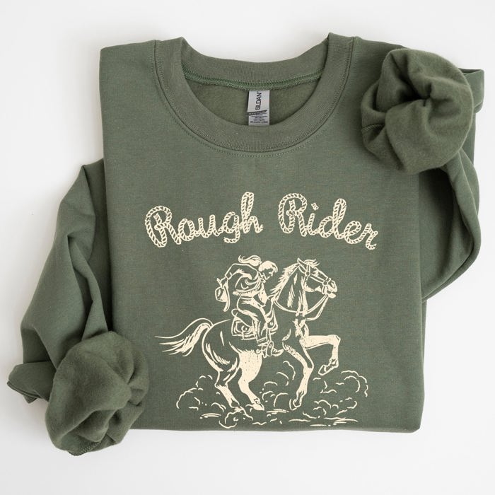 Rough Rider, Cowgirl, Horse, Rodeo Western Heritage Illustration Graphic Sweatshirt