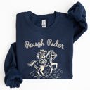 Medium Navy Rough Rider, Cowgirl, Horse, Rodeo Western Heritage Illustration Graphic Sweatshirt