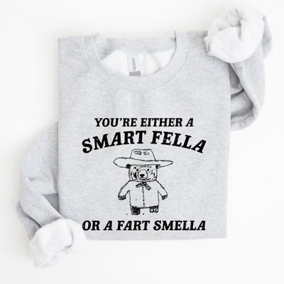 Smart Fella Fart Smeller Funny Bear Cartoon Character Whimsical Playful Bold Sweatshirt