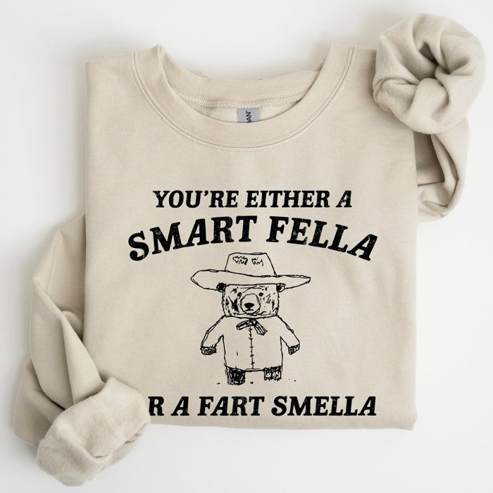 Smart Fella Fart Smeller Funny Bear Cartoon Character Whimsical Playful Bold Sweatshirt
