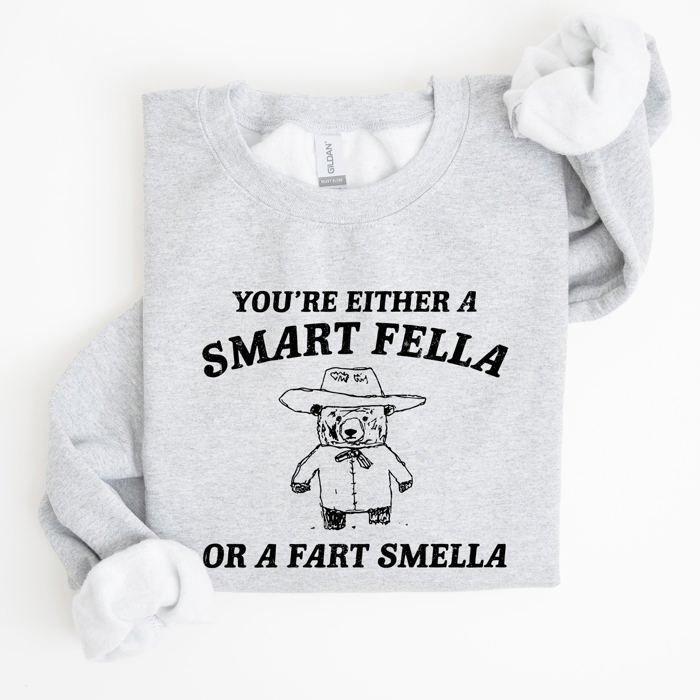 Smart Fella Fart Smeller Funny Bear Cartoon Character Whimsical Playful Bold Sweatshirt