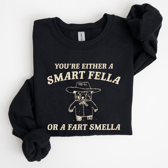 Smart Fella Fart Smeller Funny Bear Cartoon Character Whimsical Playful Bold Sweatshirt