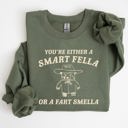 Large Military Green Smart Fella Fart Smeller Funny Bear Cartoon Character Whimsical Playful Bold Sweatshirt