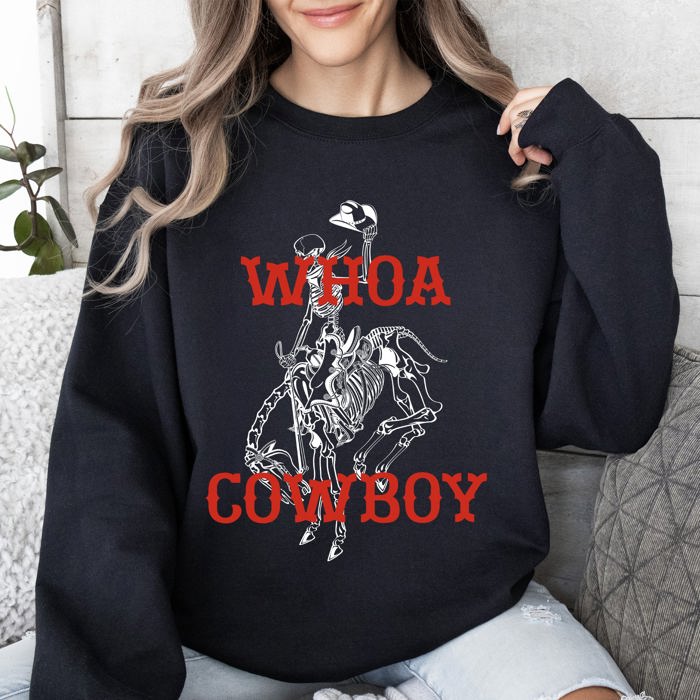 Whoa Cowboy Skeleton Horse Western Illustration Collection For Western Lovers Sweatshirt