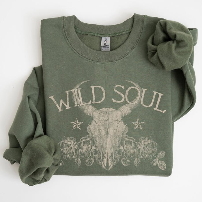 Wild Soul Cow Skull Western Desert Outdoor Adventure Frontier Spirit Western Heritage Sweatshirt