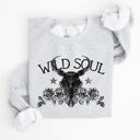 Small Ash Light Gray Wild Soul Cow Skull Western Desert Outdoor Adventure Frontier Spirit Western Heritage Sweatshirt