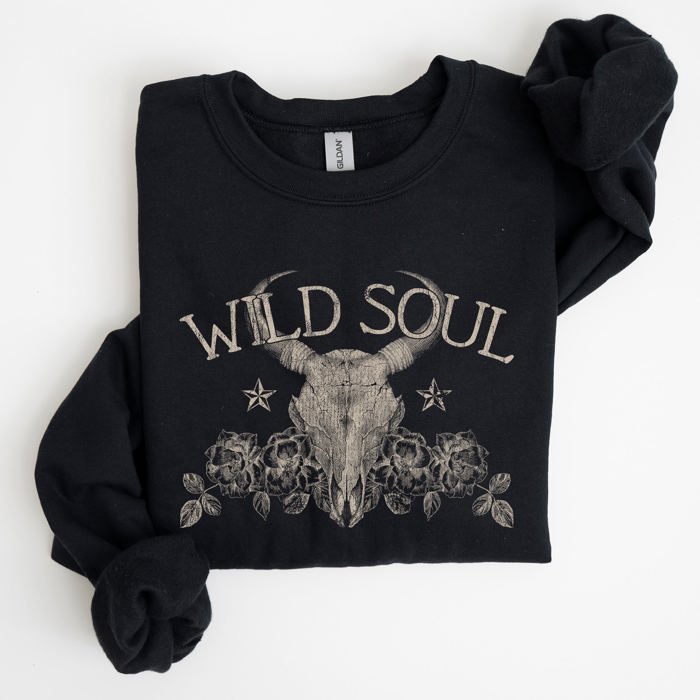 Wild Soul Cow Skull Western Desert Outdoor Adventure Frontier Spirit Western Heritage Sweatshirt