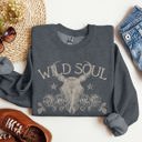 Small Dark Gray Heather Wild Soul Cow Skull Western Desert Outdoor Adventure Frontier Spirit Western Heritage Sweatshirt