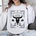 Small Ash Light Gray Wild Wild West Cow Skull Rose Western Country Frontier Spirit Living Ranch Heritage Sweatshirt