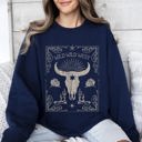 Large Navy Wild Wild West Cow Skull Rose Western Country Frontier Spirit Living Ranch Heritage Sweatshirt