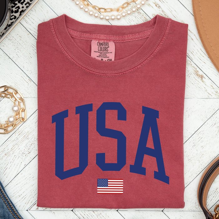 USA Flag Patriotic Emblem Celebrating Independence Day USA Pride Comfort Colors Tee