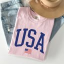 Small Blossom Light Pink USA Flag Patriotic Emblem Celebrating Independence Day USA Pride Comfort Colors Tee