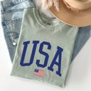 Large Bay Light Sage USA Flag Patriotic Emblem Celebrating Independence Day USA Pride Comfort Colors Tee
