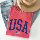 XL Watermelon Pink USA Flag Patriotic Emblem Celebrating Independence Day USA Pride Comfort Colors Tee