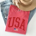 XXXL Watermelon Pink USA Flag Patriotic American Pride Print Emblem With Bold Stars And Stripes Across The Banner Comfort Colors Tee