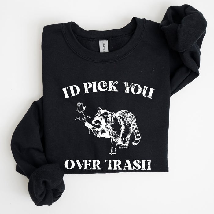 I'd Pick You Over Trash, Raccoon Graphic Sweatshirt