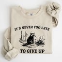 Large Sand It's Never Too Late To Give Up Raccoon Graphic Illustration Cozy Thermal Sweatshirt