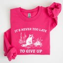 Medium Heliconia Bright Pink It's Never Too Late To Give Up Raccoon Graphic Illustration Cozy Thermal Sweatshirt